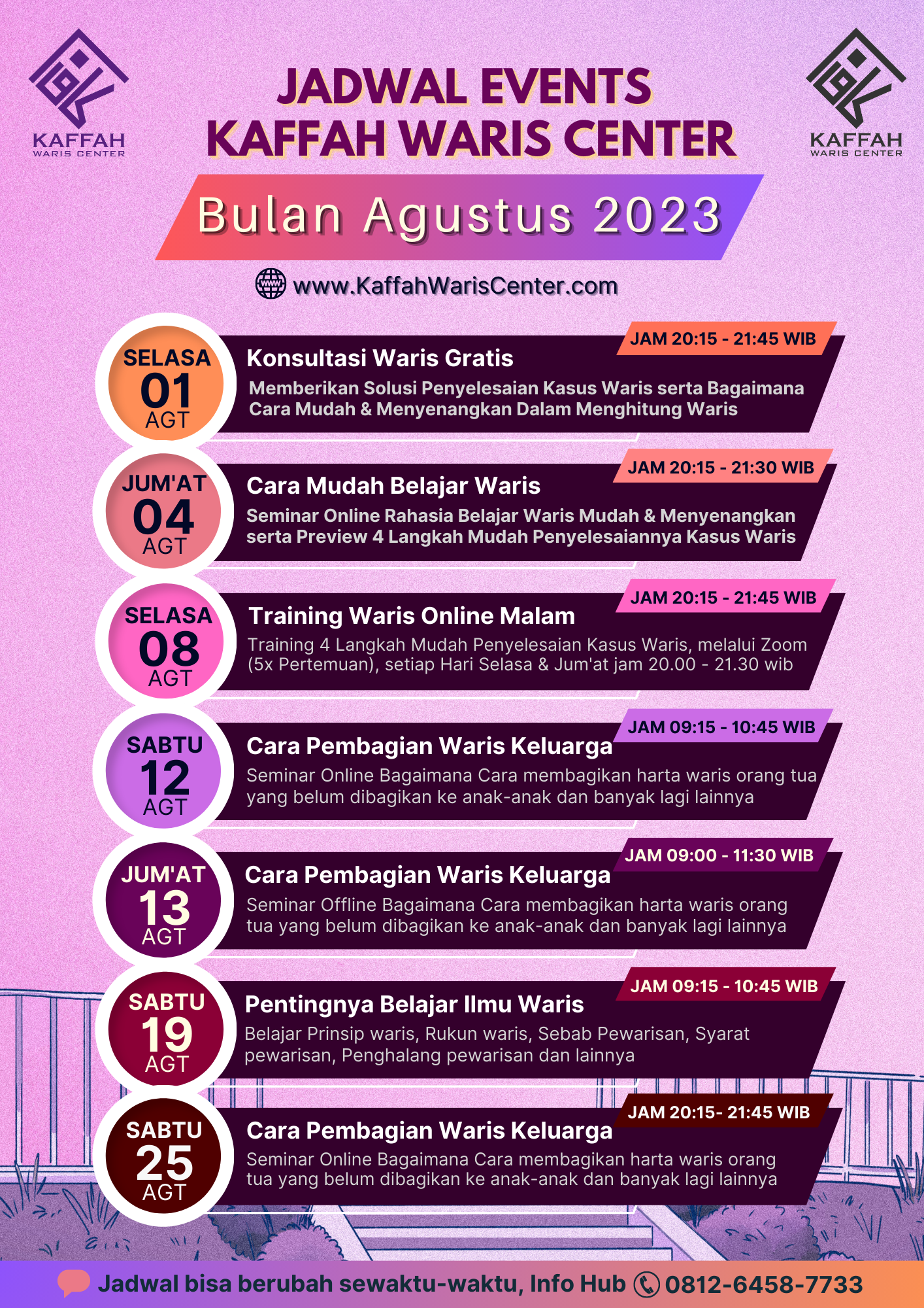 Jadwal Events Kaffah Waris Center Bulan Agustus 2023