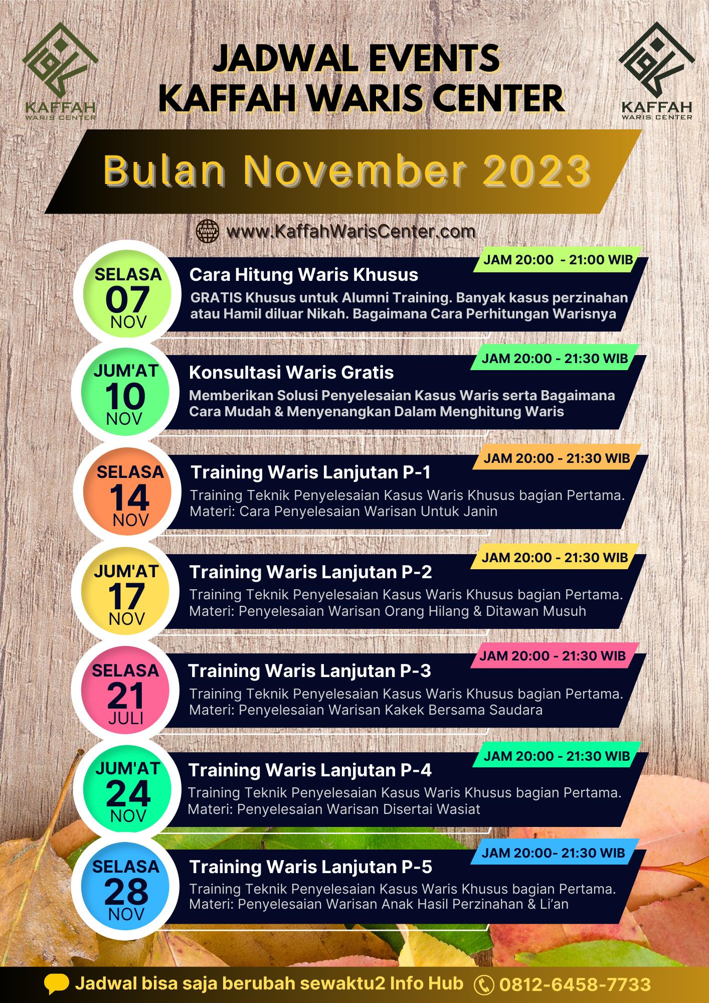 Jadwal Agenda Kaffah Waris Center November 2023